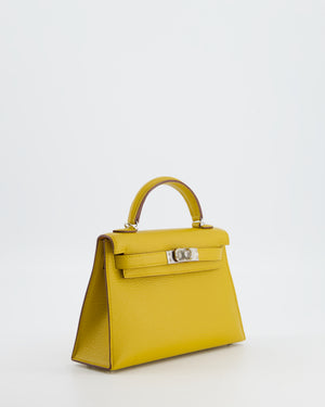 Hermès Mini Kelly II 20 Verso Bag in Jaune Ambre Chèvre Mysore Leather with Gold Interior and Palladium Hardware
