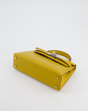 Hermès Mini Kelly II 20 Verso Bag in Jaune Ambre Chèvre Mysore Leather with Gold Interior and Palladium Hardware