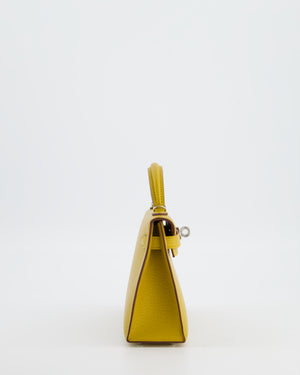 Hermès Mini Kelly II 20 Verso Bag in Jaune Ambre Chèvre Mysore Leather with Gold Interior and Palladium Hardware