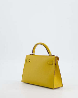 Hermès Mini Kelly II 20 Verso Bag in Jaune Ambre Chèvre Mysore Leather with Gold Interior and Palladium Hardware