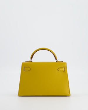 Hermès Mini Kelly II 20 Verso Bag in Jaune Ambre Chèvre Mysore Leather with Gold Interior and Palladium Hardware