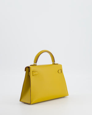 Hermès Mini Kelly II 20 Verso Bag in Jaune Ambre Chèvre Mysore Leather with Gold Interior and Palladium Hardware