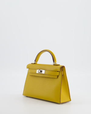 Hermès Mini Kelly II 20 Verso Bag in Jaune Ambre Chèvre Mysore Leather with Gold Interior and Palladium Hardware