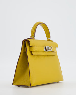 Hermès Mini Kelly II 20 Verso Bag in Jaune Ambre Chèvre Mysore Leather with Gold Interior and Palladium Hardware