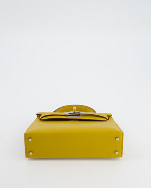 Hermès Mini Kelly II 20 Verso Bag in Jaune Ambre Chèvre Mysore Leather with Gold Interior and Palladium Hardware