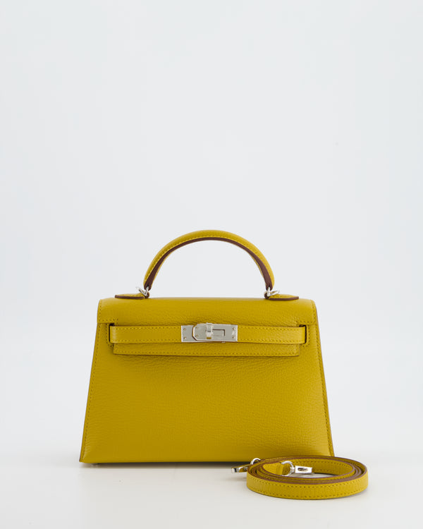 Hermès Mini Kelly II 20 Verso Bag in Jaune Ambre Chèvre Mysore Leather with Gold Interior and Palladium Hardware