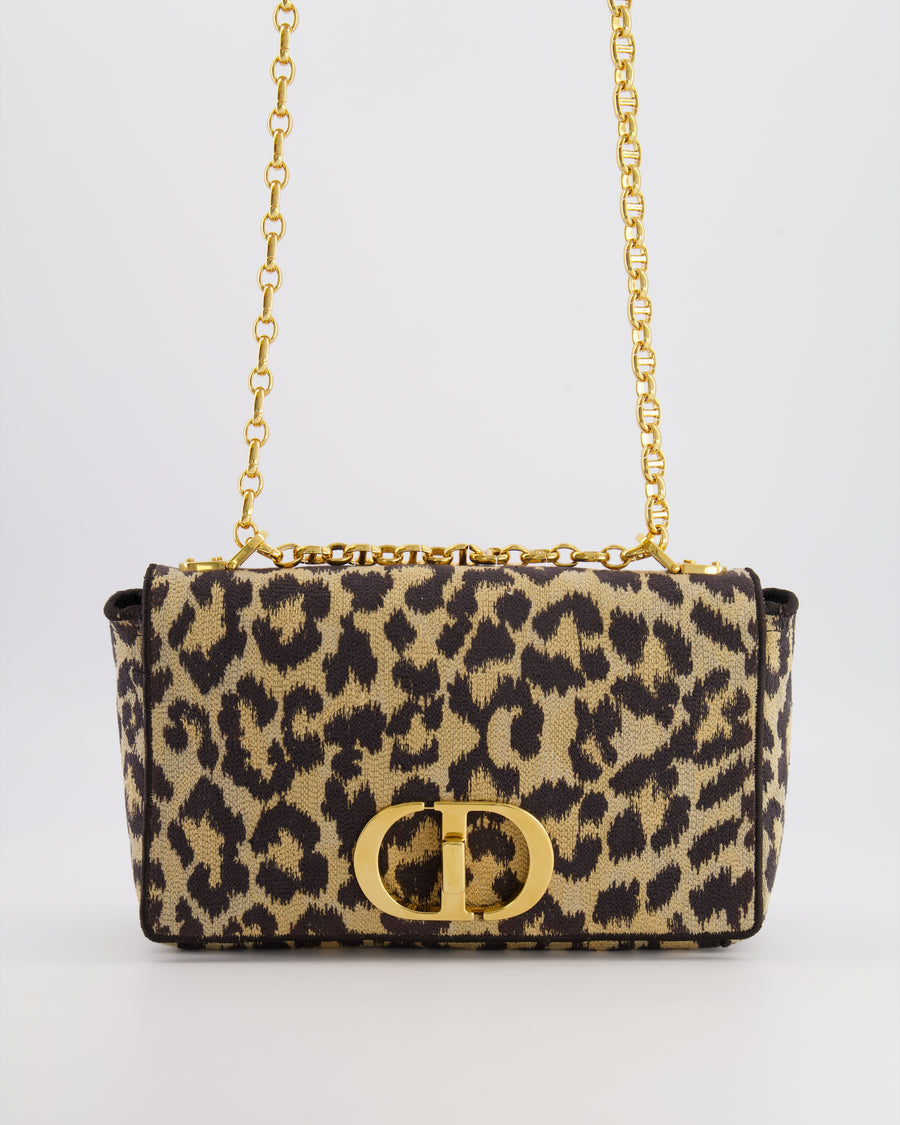 Christian Dior Brown and Black Leopard Print Canvas 30 Montaigne Caro Bag with Gold Hardware RRP £3,400