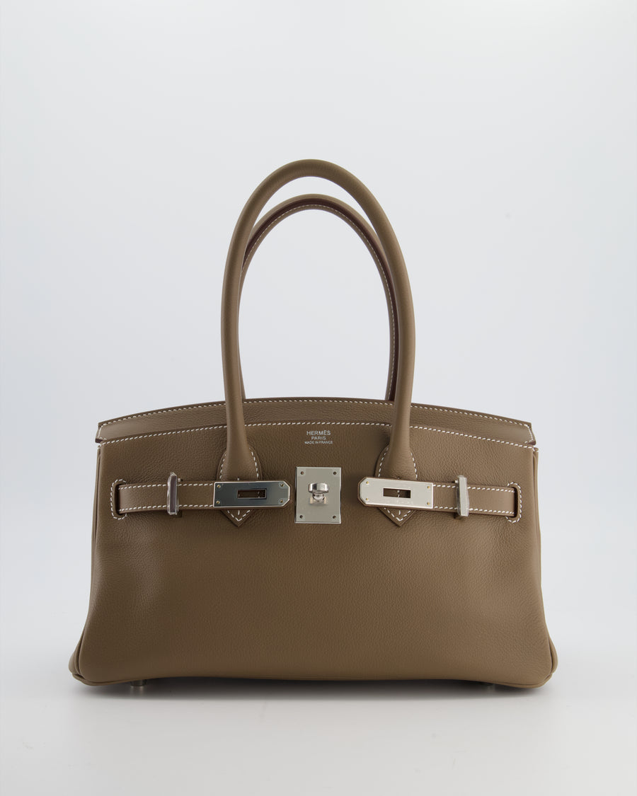 *SUPER HOT & RARE* Hermès Birkin Shoulder Light 29 Bag in Etoupe Evercolour Leather with Palladium Hardware
