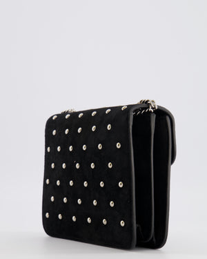 Gucci Black Suede Interlocking G Crystal Crossbody Bag with Silver Studs Embellishments and Silver Hardware