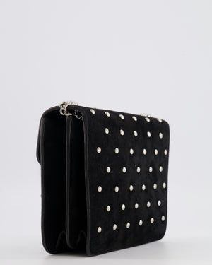 Gucci Black Suede Interlocking G Crystal Crossbody Bag with Silver Studs Embellishments and Silver Hardware