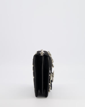 Gucci Black Suede Interlocking G Crystal Crossbody Bag with Silver Studs Embellishments and Silver Hardware