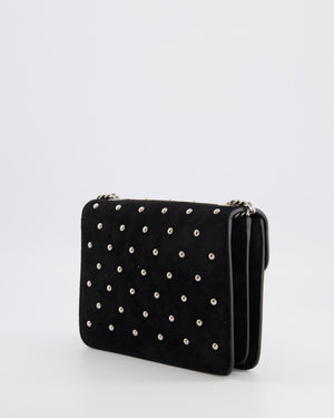 Gucci Black Suede Interlocking G Crystal Crossbody Bag with Silver Studs Embellishments and Silver Hardware