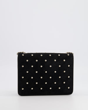 Gucci Black Suede Interlocking G Crystal Crossbody Bag with Silver Studs Embellishments and Silver Hardware