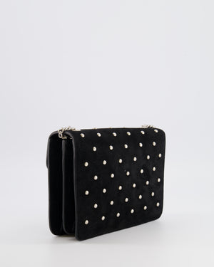 Gucci Black Suede Interlocking G Crystal Crossbody Bag with Silver Studs Embellishments and Silver Hardware