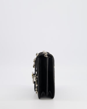 Gucci Black Suede Interlocking G Crystal Crossbody Bag with Silver Studs Embellishments and Silver Hardware