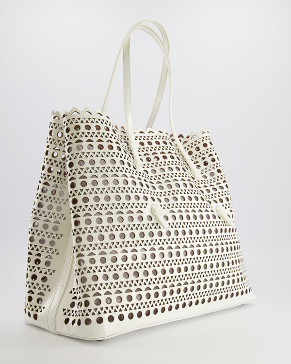 Alaia White Perforated Medium Leather Mina Tote Bag RRP £2,200