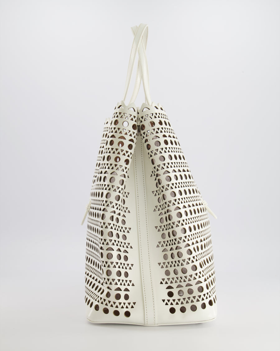 Alaia White Perforated Medium Leather Mina Tote Bag RRP £2,200