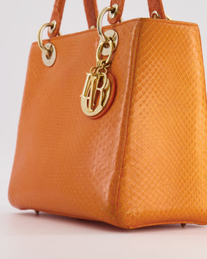 Christian Dior Orange Python Lady Dior Bag with Champagne Gold Hardware