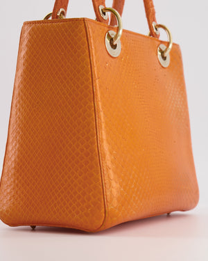 Christian Dior Orange Python Lady Dior Bag with Champagne Gold Hardware