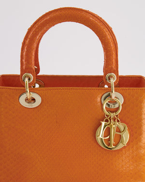 Christian Dior Orange Python Lady Dior Bag with Champagne Gold Hardware