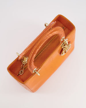 Christian Dior Orange Python Lady Dior Bag with Champagne Gold Hardware