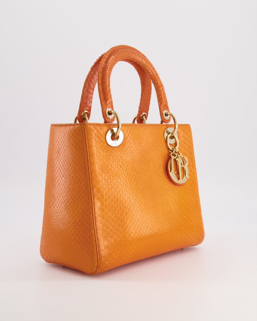 Christian Dior Orange Python Lady Dior Bag with Champagne Gold Hardware