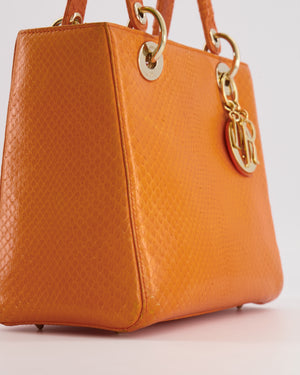 Christian Dior Orange Python Lady Dior Bag with Champagne Gold Hardware