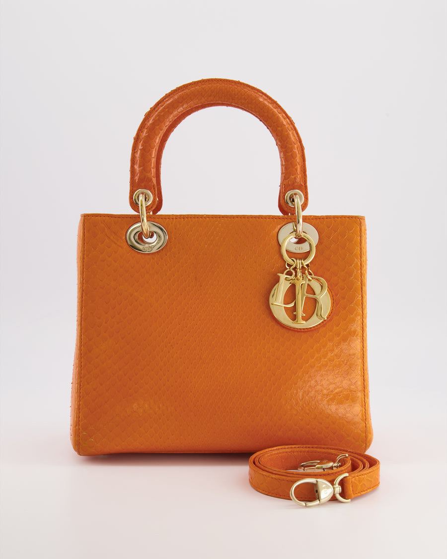 Christian Dior Orange Python Lady Dior Bag with Champagne Gold Hardware