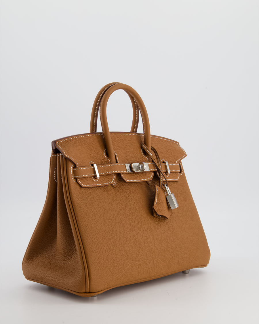 *HOT* Hermès Birkin 25 Retourne Bag in Gold Togo Leather with Palladium Hardware