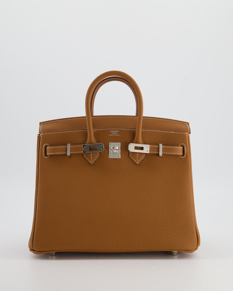 *HOT* Hermès Birkin 25 Retourne Bag in Gold Togo Leather with Palladium Hardware