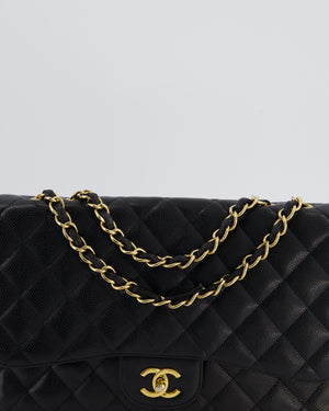 *FIRE PRICE* Chanel Black Jumbo Classic Single Flap Bag in Caviar Leather with Gold Hardware