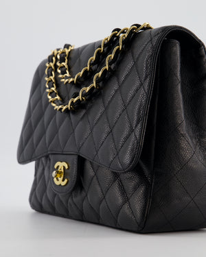 *FIRE PRICE* Chanel Black Jumbo Classic Single Flap Bag in Caviar Leather with Gold Hardware
