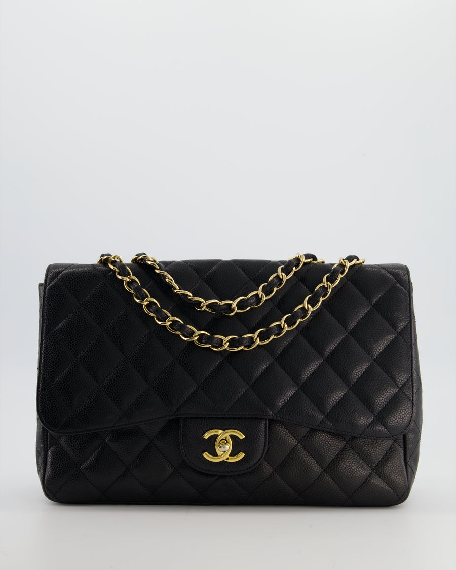 *FIRE PRICE* Chanel Black Jumbo Classic Single Flap Bag in Caviar Leather with Gold Hardware