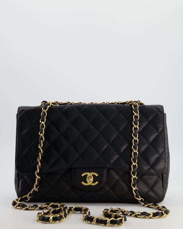 *FIRE PRICE* Chanel Black Jumbo Classic Single Flap Bag in Caviar Leather with Gold Hardware
