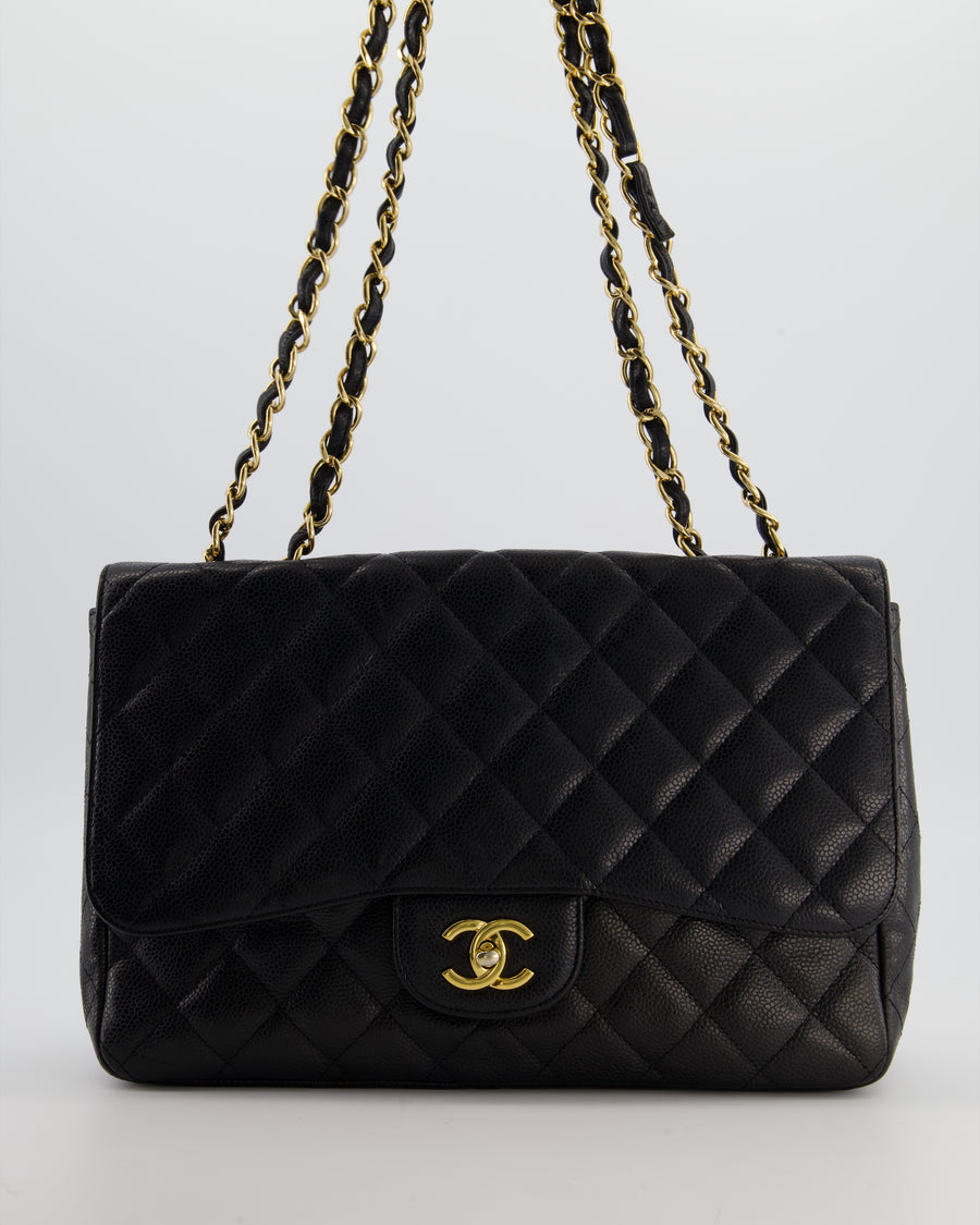 *FIRE PRICE* Chanel Black Jumbo Classic Single Flap Bag in Caviar Leather with Gold Hardware