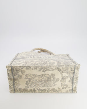 Christian Dior Ecru and Grey Medium Book Tote Bag with Toile De Jouy Embroidery RRP £2,500