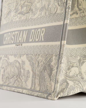Christian Dior Ecru and Grey Medium Book Tote Bag with Toile De Jouy Embroidery RRP £2,500