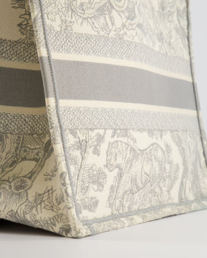 Christian Dior Ecru and Grey Medium Book Tote Bag with Toile De Jouy Embroidery RRP £2,500