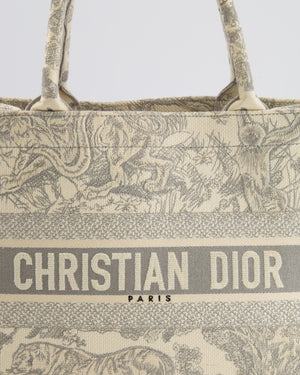 Christian Dior Ecru and Grey Medium Book Tote Bag with Toile De Jouy Embroidery RRP £2,500