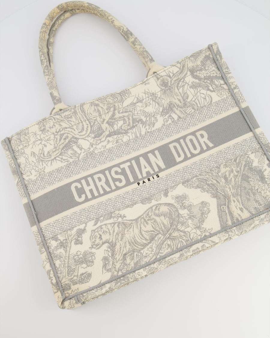 Christian Dior Ecru and Grey Medium Book Tote Bag with Toile De Jouy Embroidery RRP £2,500