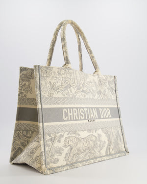 Christian Dior Ecru and Grey Medium Book Tote Bag with Toile De Jouy Embroidery RRP £2,500