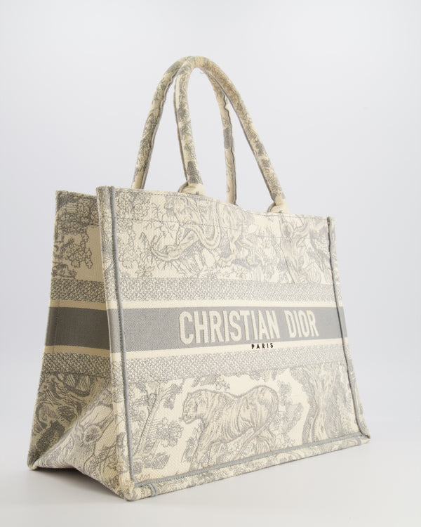 Christian Dior Ecru and Grey Medium Book Tote Bag with Toile De Jouy Embroidery RRP £2,500