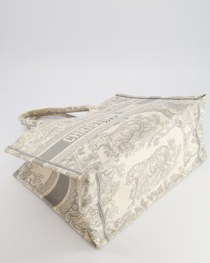 Christian Dior Ecru and Grey Medium Book Tote Bag with Toile De Jouy Embroidery RRP £2,500