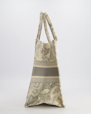 Christian Dior Ecru and Grey Medium Book Tote Bag with Toile De Jouy Embroidery RRP £2,500