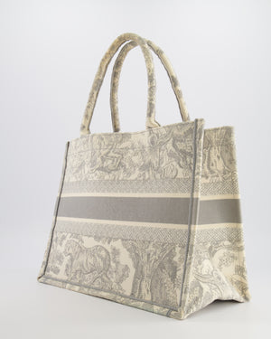 Christian Dior Ecru and Grey Medium Book Tote Bag with Toile De Jouy Embroidery RRP £2,500