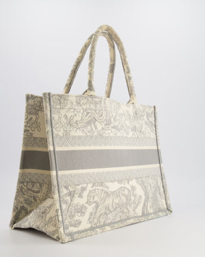 Christian Dior Ecru and Grey Medium Book Tote Bag with Toile De Jouy Embroidery RRP £2,500