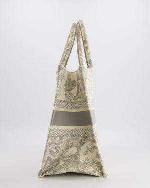 Christian Dior Ecru and Grey Medium Book Tote Bag with Toile De Jouy Embroidery RRP £2,500