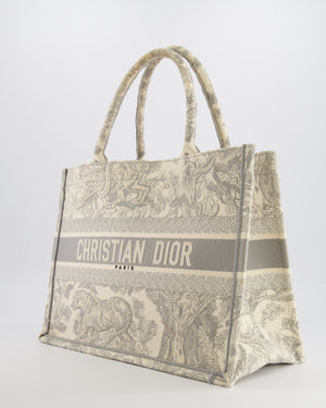 Christian Dior Ecru and Grey Medium Book Tote Bag with Toile De Jouy Embroidery RRP £2,500
