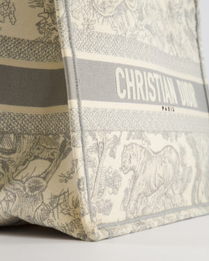 Christian Dior Ecru and Grey Medium Book Tote Bag with Toile De Jouy Embroidery RRP £2,500
