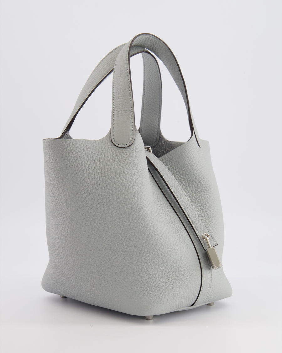 *HOT* Hermès Picotin Lock Bag 18cm in Bleu Glacier Clemence Leather with Palladium Hardware